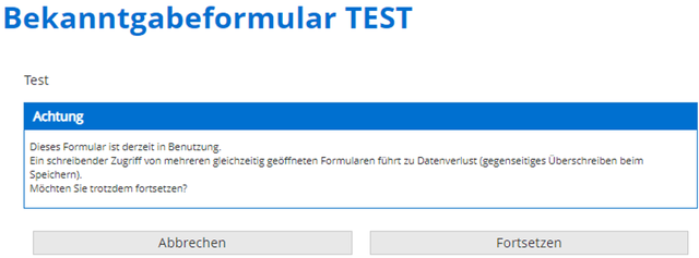 Fehlermeldung Formular derzeit in Benutzung