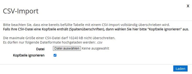 Screenshot csv-Import